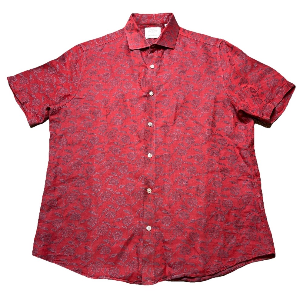 Baird McNutt Murano Linen Blend Button Up Shirt Men's M Luxury Travel Colorful